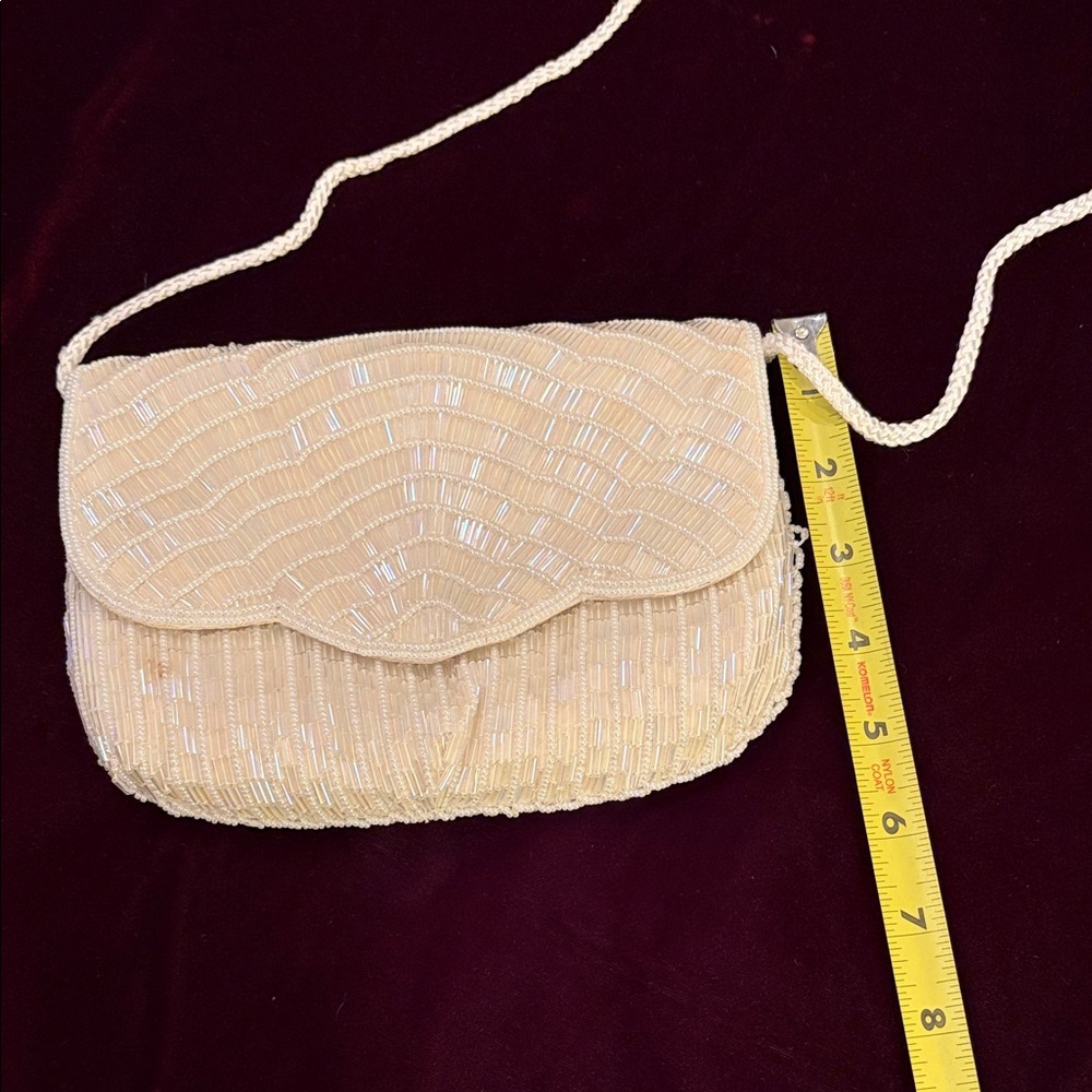 Vintage Magid Elegant Cream aurora borealis Beaded Women's Evening Bag with stra - Picture 4 of 12
